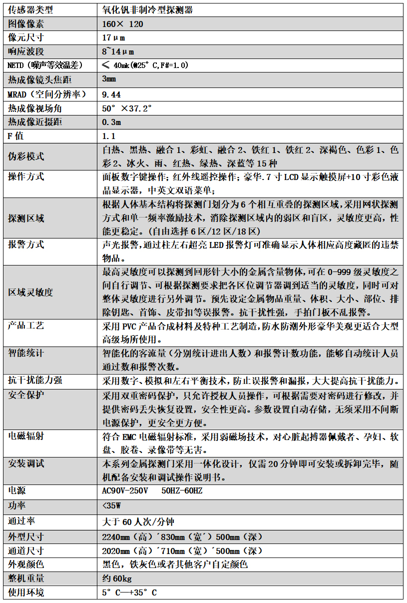 单光热成像测温安检门807JT